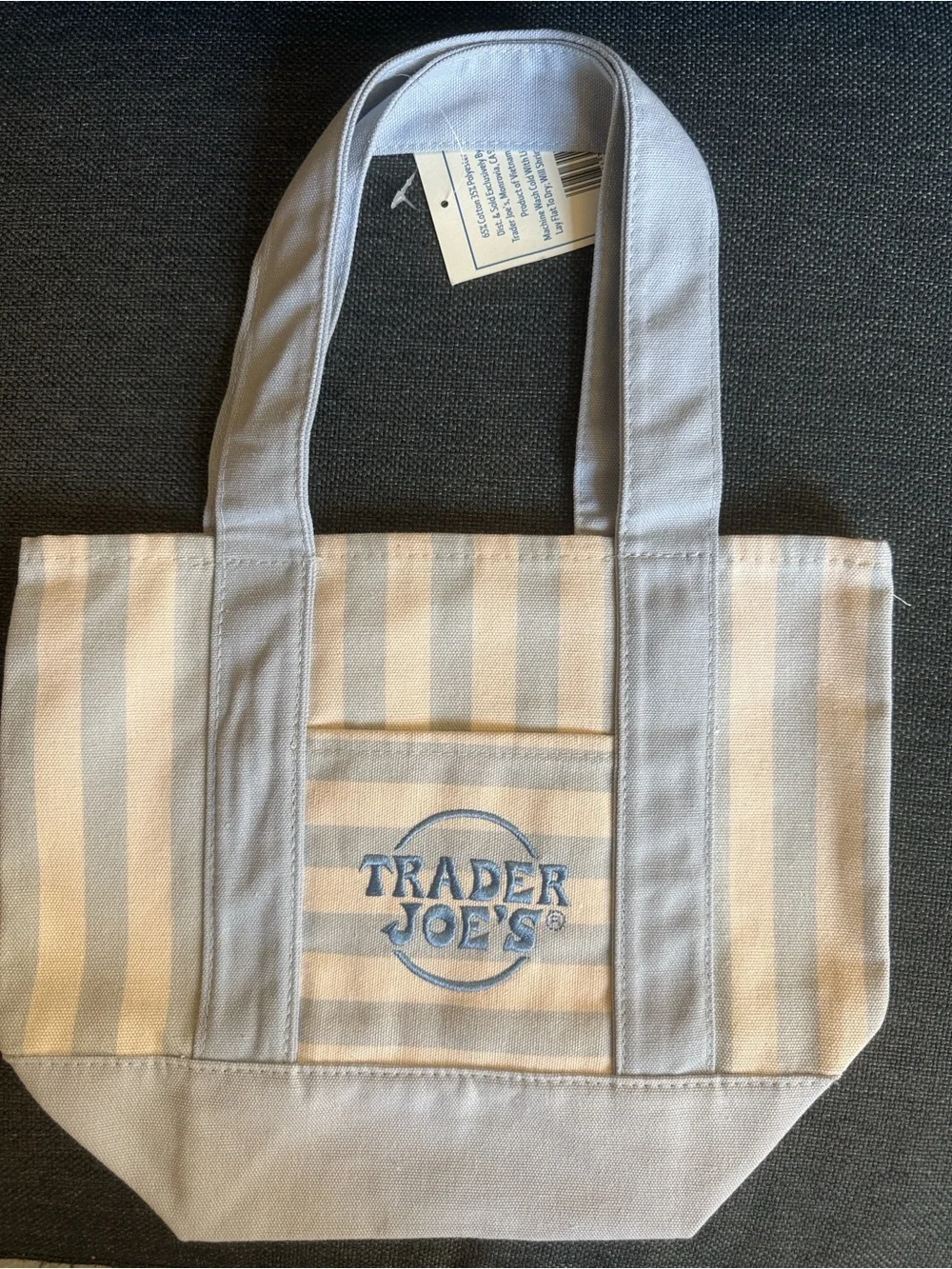 Trader Joe's mini Blue & Cream Striped Canvas Tote Bag